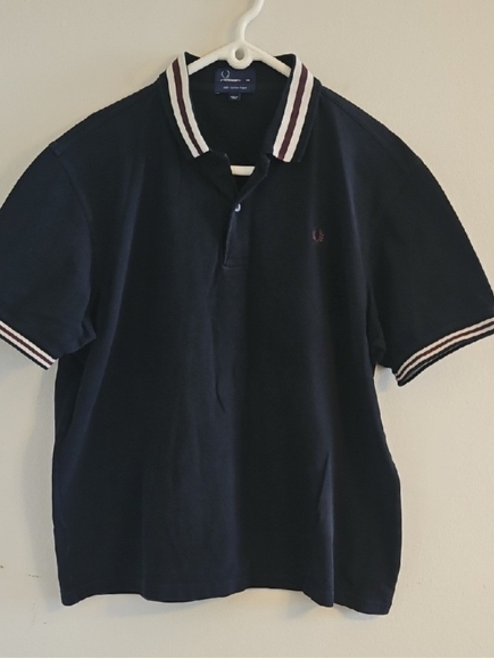 Fred Perry Navy Polo with White and Burgundy Tipping